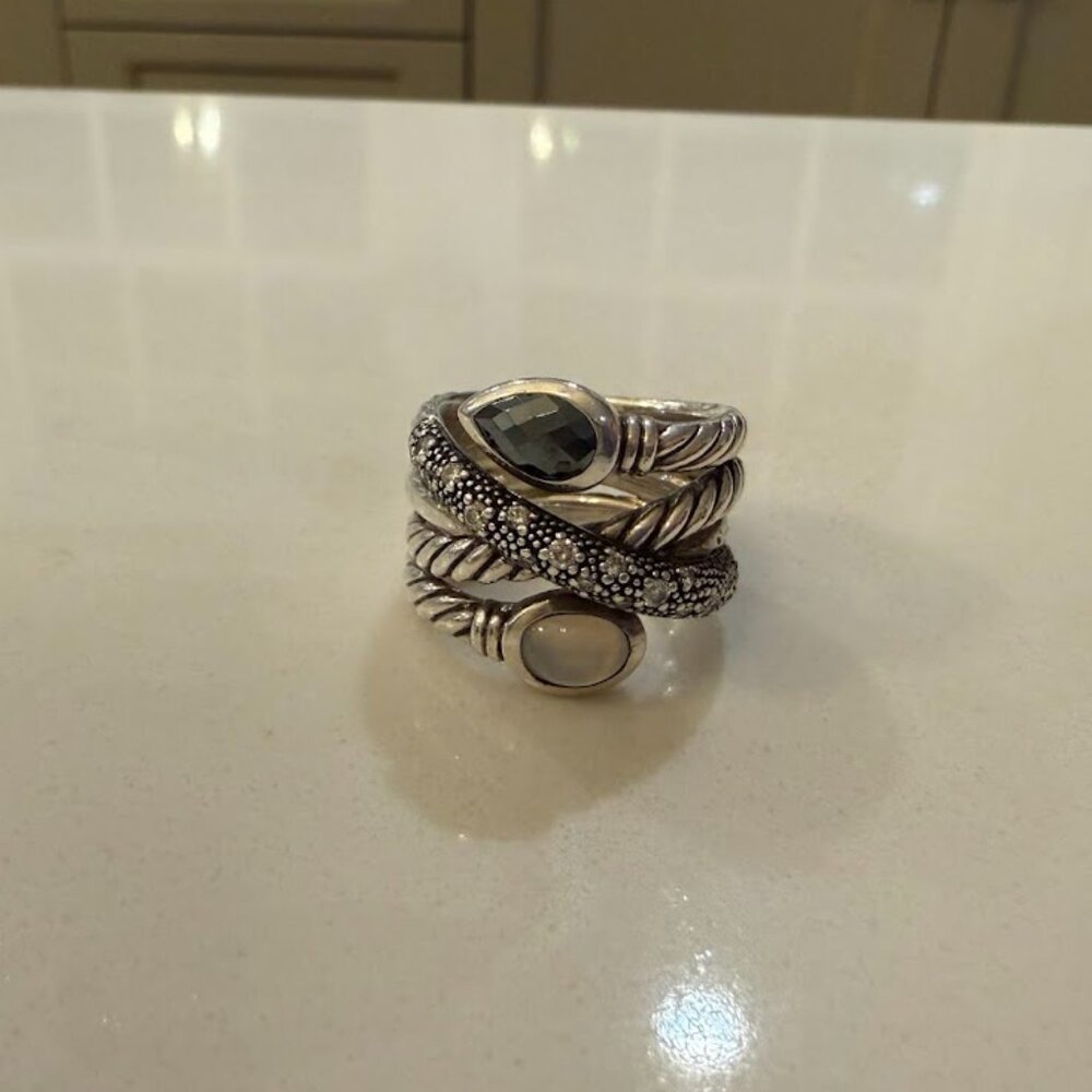 David Yurman Silver Diamond Grisaille Ring - RARE - Size 7